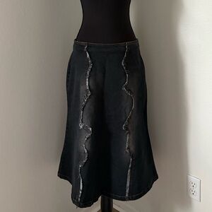 Banabee Dark Denim Midi Skirt with Rip Detail-Size Large